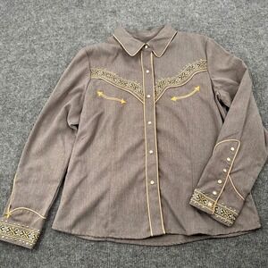 Scully Western Shirt Rockabilly Rodeo L Embroidered Pearl Snap Brown Cowboy